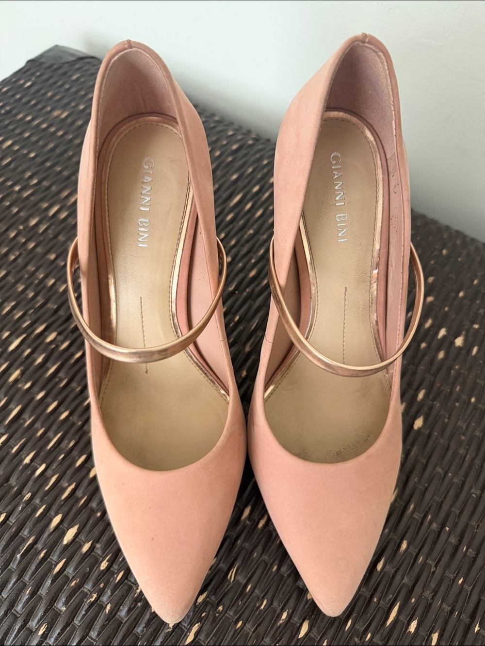 Gianni Bini Blush Pink Pointed Toe Mary Jane Pumps with Gold Strap